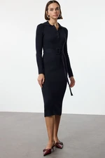 Trendyol Navy Blue Maxi Belted Knit Dress