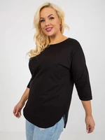 Black Plus Size Plus Size Basic Blouse with 3/4 Sleeves