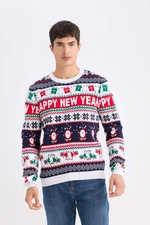 DEFACTO Standard Fit Regular Cut Christmas Themed Crew Neck Knit Sweater