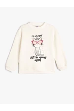 Koton Oversize Sweatshirt Cat Printed Crew Neck Long Sleeve Cotton