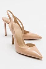 LuviShoes Twine Beige Patent Leather Women's Heeled Shoes