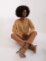 Camel long classic sweater with cuffs