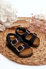 Children's sandals on a cork platform, Velcro fastening, black Rorria