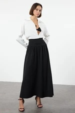 Trendyol Black Corset Detailed Pleated Maxi Flared Flexible Skirt