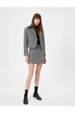 Koton Tweed Biker Jacket Zippered Pocket Faux Leather Look Collar Detailed