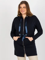 Long hoodie in navy blue color with zipper