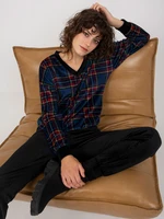 Dark blue velour set with a checked blouse from RUE PARIS