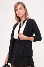 armonika Women's Black Turn Up Sleeve Collar Jacket