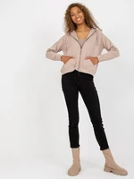 Basic beige cotton sweatshirt with zipper