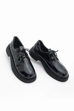 Marjin Women's Oxford Lace-up High Sole Casual Shoes Tusyep Black Patent Leather