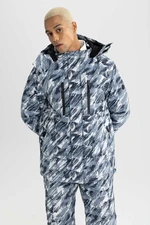 DEFACTO Fit Water Repellent Ski Jacket Patterned Hooded Zippered Fleece Lined Reflective