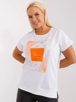 Cotton blouse in a larger size in white and orange