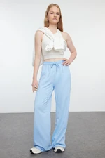 Trendyol Blue Cotton Wide Leg Thin Knitted Sports Sweatpants