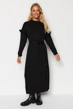 Trendyol Black Ruffle Detailed Ribbed Knitted Dress