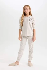 DEFACTO Girl Printed Long Sleeve Top Elastic Waist Long Pajama Set