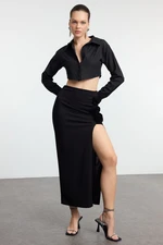 Trendyol Limited Edition Black Knitted Rose Detail Skirt