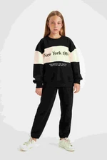 DEFACTO Girl Printed Crew Neck Sweatshirt Jogger Tracksuit Bottom 2-Piece Set