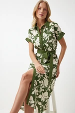 Happiness İstanbul Women's Green Floral Summer Slim Viscose Dress