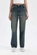 DEFACTO 90's Wide Leg Fit High Waist Wide Leg Jean Washed Trousers