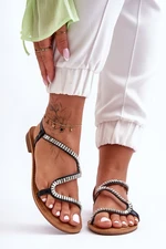 Women's lace-up sandals with black decorations Hayen