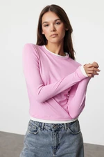 Trendyol Pink Color Block Fitted Viscose/Soft Fabric Stretchy Knitted Blouse