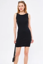 armonika Women's Black Crew Neck Fitted Sleeveless Dress