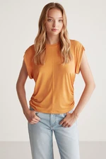 GRIMELANGE Roberta Women's Sandy Flowy And Stretchy Fabric Oversize Orange Blous