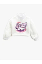 Koton Plush Sweatshirt High Neck Long Sleeve Applique Detailed