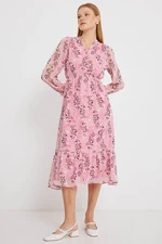 Bigdart 2137 Patterned Chiffon Dress - Pink