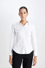 DEFACTO Regular Fit Bengaline Woven Long Sleeve Basic White Shirt