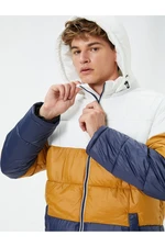 Koton Down Jacket Hooded Color Block Zippered Pocket