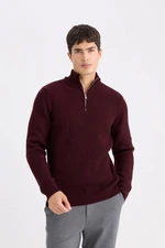 DEFACTO Standard Fit Regular Cut Bato Collar Zippered Basic Plain Knitwear Sweater