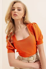 Bigdart 0409 Square Neck Knitted Blouse - Orange