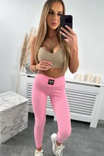 Ribbed leggings with a high waist in light pink color