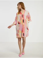 Cream-pink women's patterned shirt dress Fransa - Women's