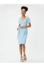 Koton Mini Scallop Dress Wrap Belted V-Neck Balloon Sleeve