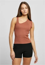 Women's rib knit asymmetrical terracotta top