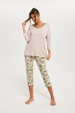 Women's pyjamas Indonesia 3/4 sleeve, 3/4 legs - beige/print