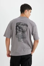 DEFACTO Men's Gray Oversize Fit Wide Cut Crew Neck Back Printed Cotton Short Sleeve T-Shirt