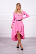 Dress with decorative belt and inscription light pink