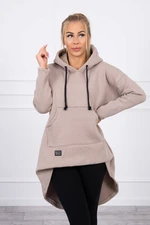 Reinforced sweatshirt with long back and hood beige