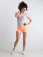 Shorts with trimming and text print apricot