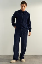 Trendyol Limited Edition Navy Blue Velvet Wide Leg Trousers