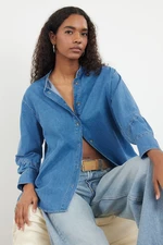 Trendyol Blue Button Detailed Oversize Denim Shirt