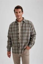 DEFACTO Relax Fit Polo Collar Thick Fabric Plaid Patterned Shirt Jacket