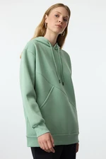 Trendyol Mint Thick Polar Fleece Oversize/Wide Pattern Pocket Detailed Hooded Knitted Sweatshirt