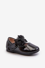 Patent leather children's ballerinas with velcro and bow, Black Olessa