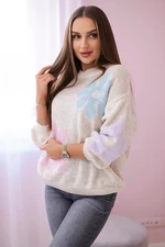 Sweater with floral mohair beige pattern