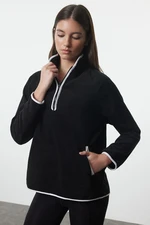 Trendyol Black Polar Zipper and Piping Detailed Knitted Sports Sweatshirt