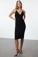 Trendyol Black Fitted Knitted Elegant Evening Dress